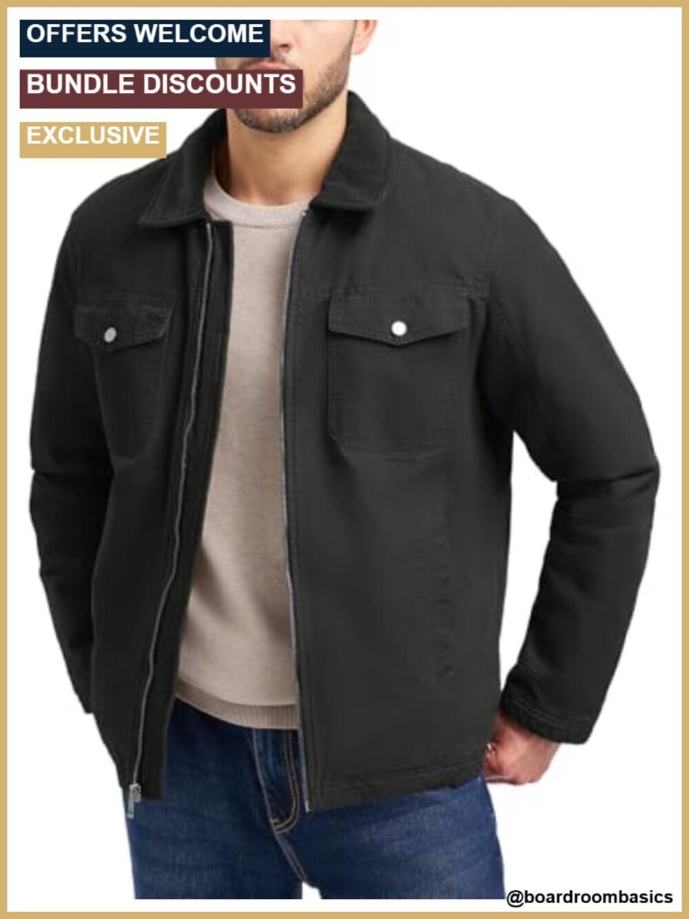 Men's Canvas Barn Jacket Heavyweight Sherpa Lined Winter Coat - Picture 6 of 6